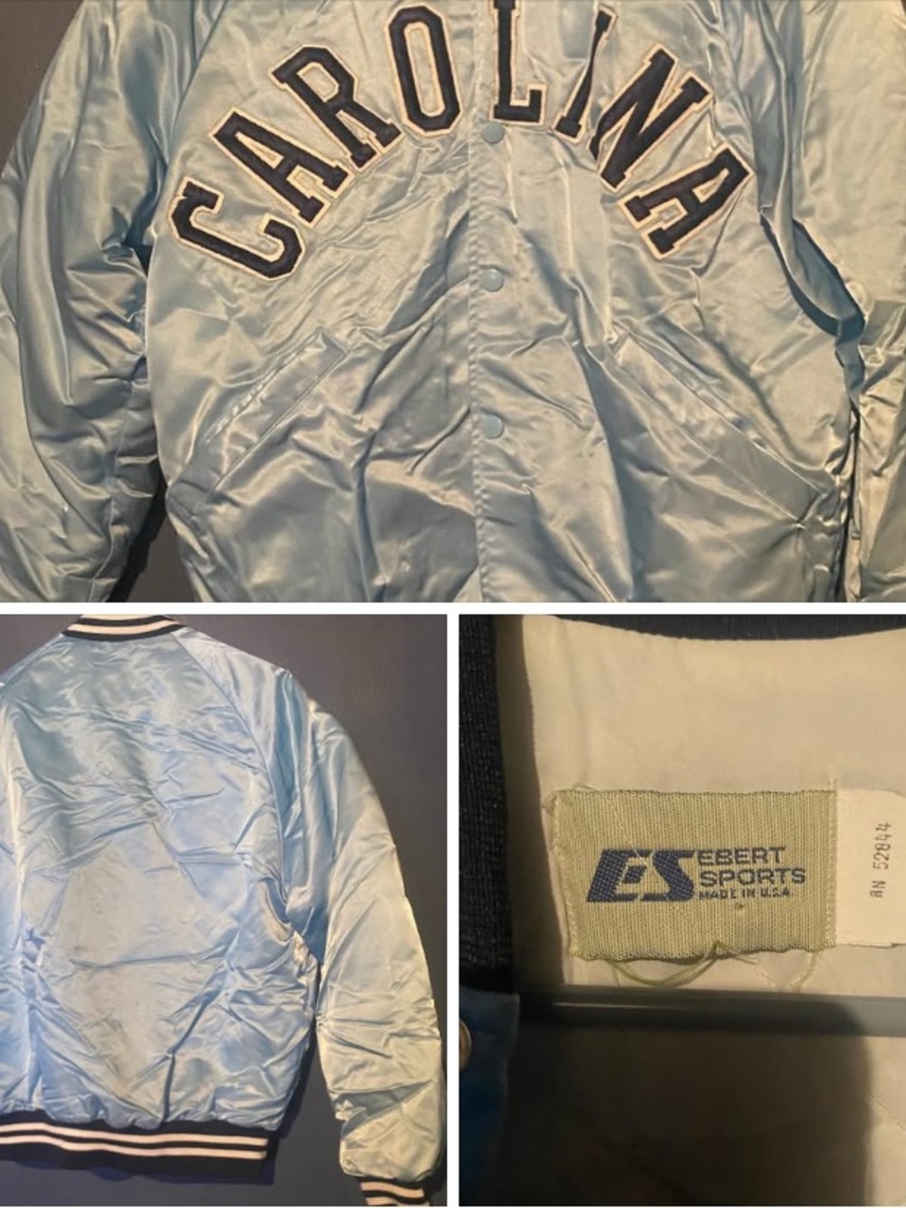 Vtg Carolina Light Blue Satin Bomber Jacket size M adult